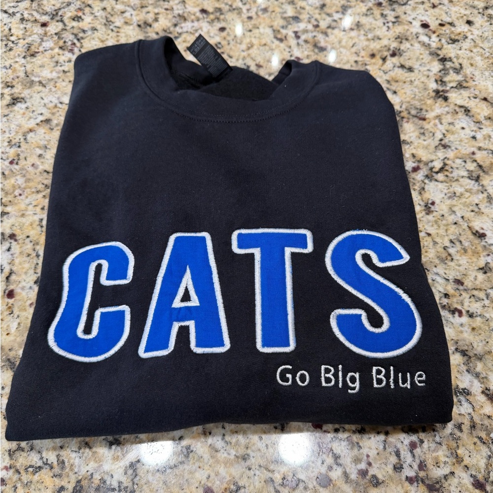 Gildan Black Sweatshirt with Royal Blue 'CATS' Lettering